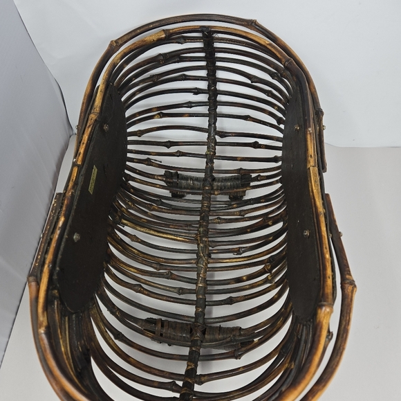 CBK aka Ganz Vintage Bamboo & Wood Handled Table Basket Leaf Vine Design Rustic - Picture 5 of 6